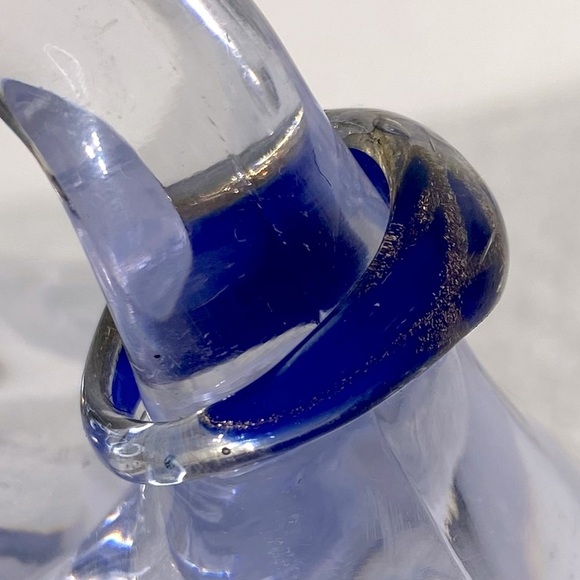 Vintage Art Glass Handmade Blue & Copper Glitter Band Ring - Picture 5 of 12